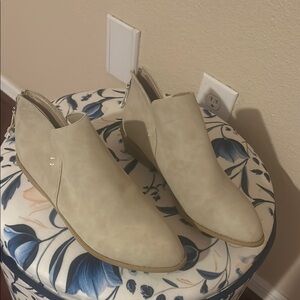 Cream Suede like Ankle Booties with Rounded Toe